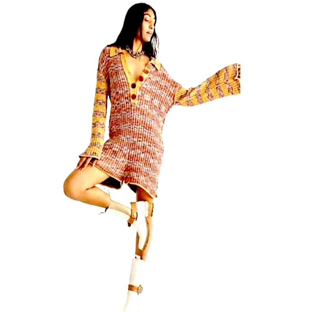 FREE PEOPLE WENDY RIBBED ROMPER KNIT SWEATER.SIZE XS